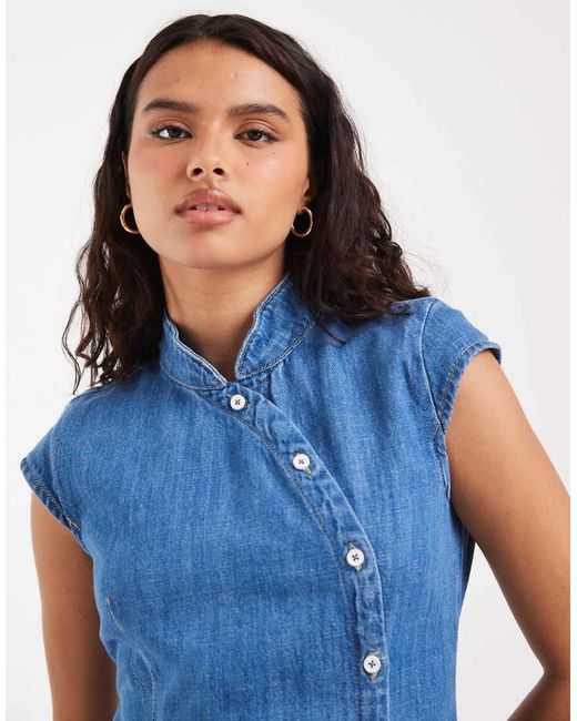 ASOS Blue Mandarin Collar Denim Mini Dress