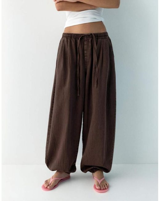 Pull&Bear Brown Sarouel Trousers With Elastic Waist