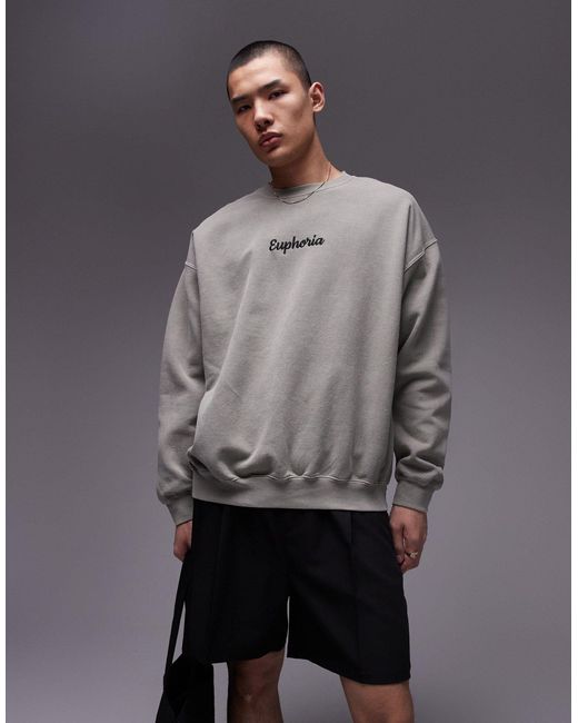 Topman Gray Oversized Fit Sweatshirt With Euphoria Embroidery for men