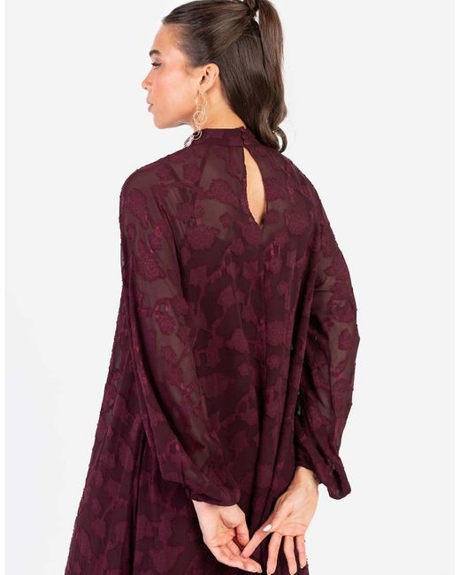 ANAYA Red Floral Burnout Long Sleeve Trapeze Midaxi Dress