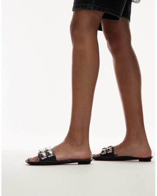 Mango Brown Studded Leather Sandals