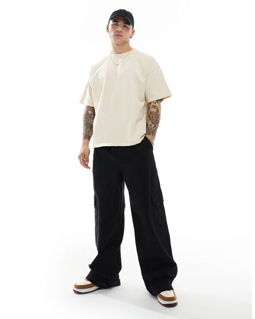 Pull&Bear Natural Destroyed Boxy T-shirt for men
