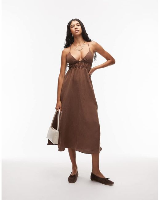 ASOS Brown Strappy Ruched Halter Cami Dress