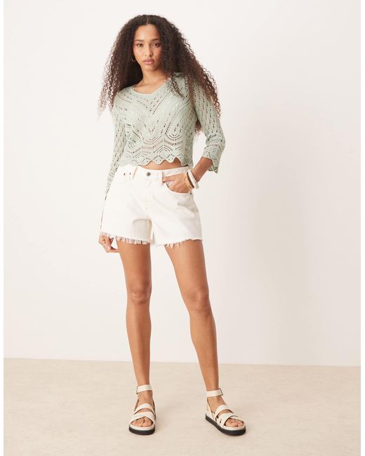 Jdy Natural Open Knit Scallop Edge Top