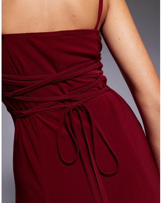 ASOS Red Lace Up Back Maxi Slip Dress