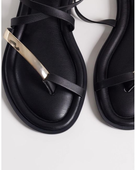 ASOS Wide Fit Florence Toe Loop Strappy Sandal in Black | Lyst