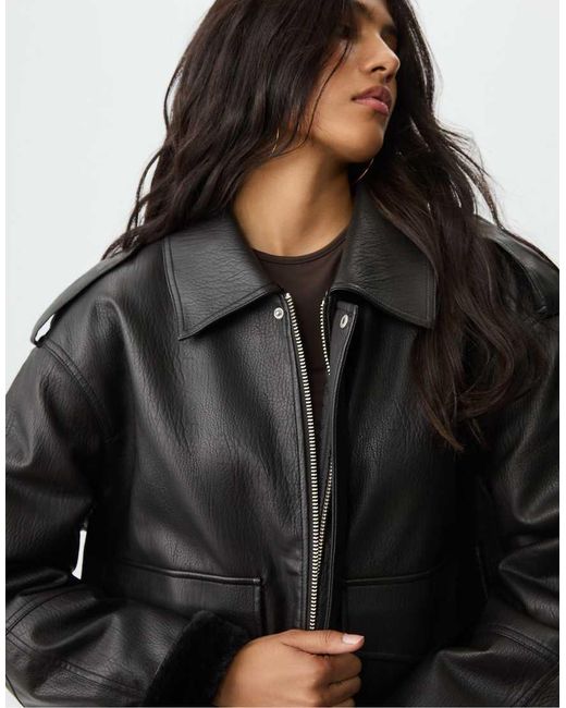 Stradivarius Black Contrast Leather Effect Jacket