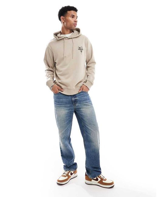 Sudadera Beis Extragrande Con Capucha Y Estampado De Serpiente En La Espalda De -Beis Neutro Jack & Jones de hombre de color Natural