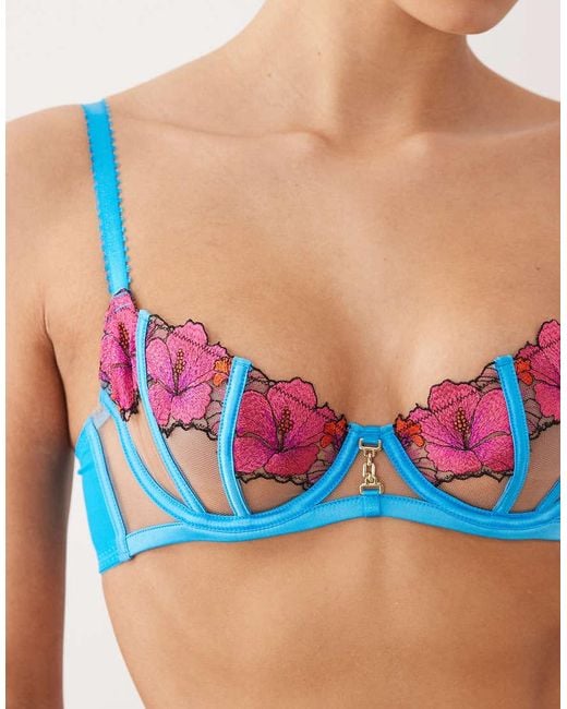 Ann Summers Blue Caged Hibiscus Non Padded Balconette Bra