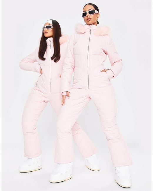Missguided Pink Ski Quilted Snow Suit