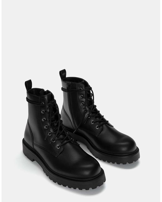 Pull&Bear – flache schnürstiefel in Black für Herren
