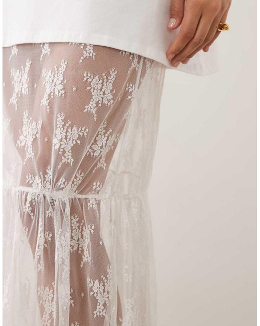 Fashionkilla White Exclusive Cotton Lace Tiered Hem Maxi T-shirt Dress