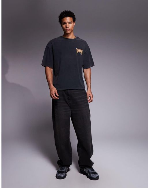 Faded Store Gray Letter Back Print Cropped Tee for men