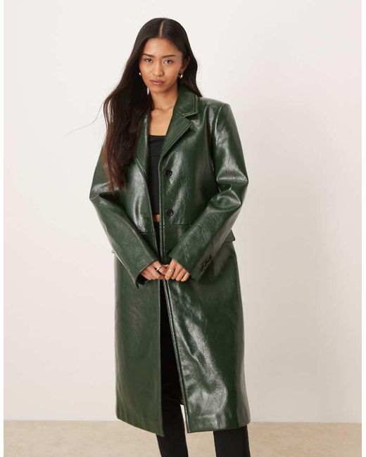 Mango Green Faux Leather Pea Coat