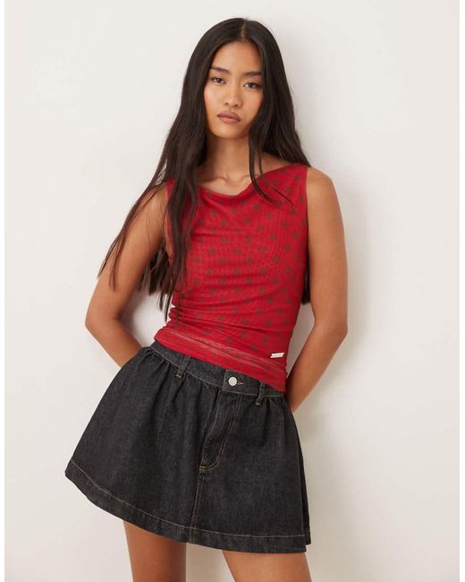 House Of Sunny Red Double Layer Polka Dot Mesh Tank Top