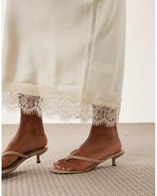 New Look White Lace Trim Satin Midi Skirt