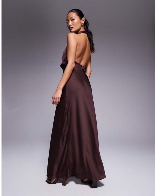 Forever New Purple Petite Satin Cowl Halter Neck Maxi Dress