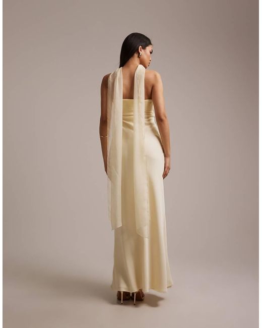 Six Stories Natural Bridesmaids Chiffon Bandeau Scarf Detail Maxi Dress