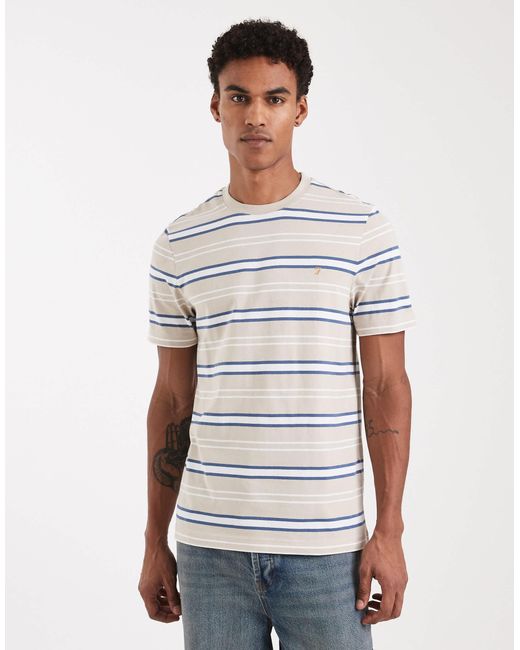 Farah White Elmswood Striped T-shirt for men