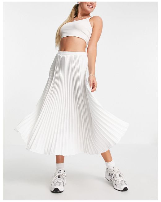French Connection White Pleated Midi Skirt