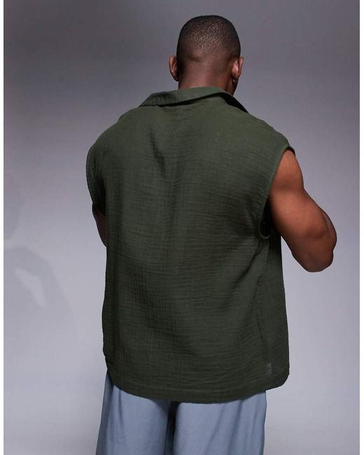 Camisa De Corte Cuadrado Extragrande Sin Mangas De Tejido Texturizado De ASOS de hombre de color Gray