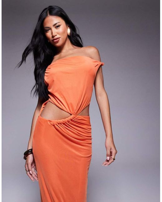 ASOS Red Slinky Maxi Dress With Cut Outs And Twist Detail