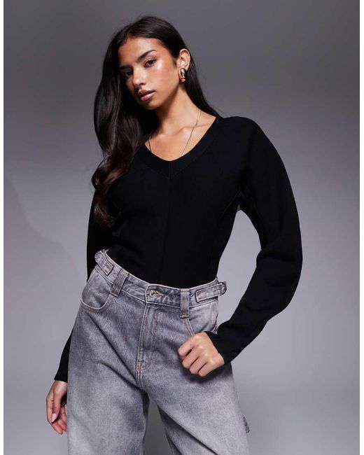 River Island Gray Structured Sleeves Knit Sweater