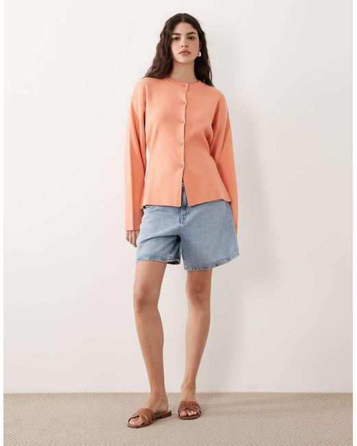 ASOS Orange Knitted Structured Crew Neck Cardigan