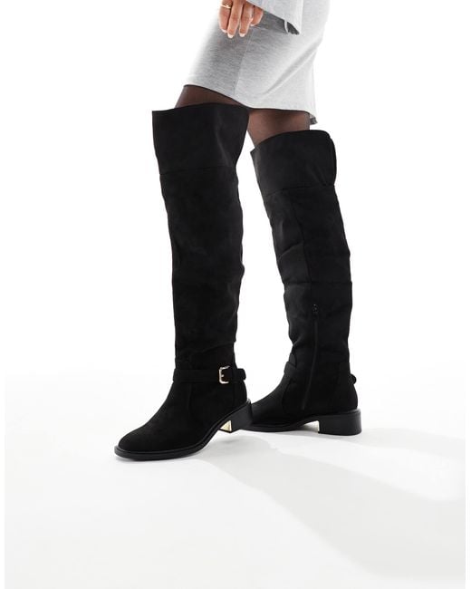 SEQWL Wide Fit Black Latte Buckle Detail Over The Knee Boots