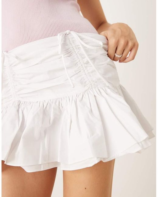 Glamorous White Ruched Tie Mini Skirt