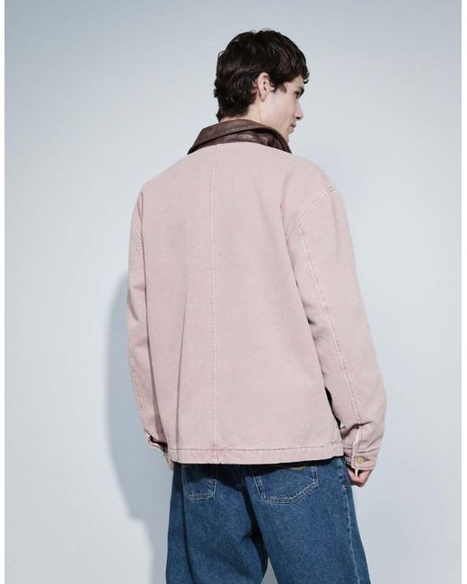 ASOS Pink Washed Workwear Jacket With Contrast Collar for men