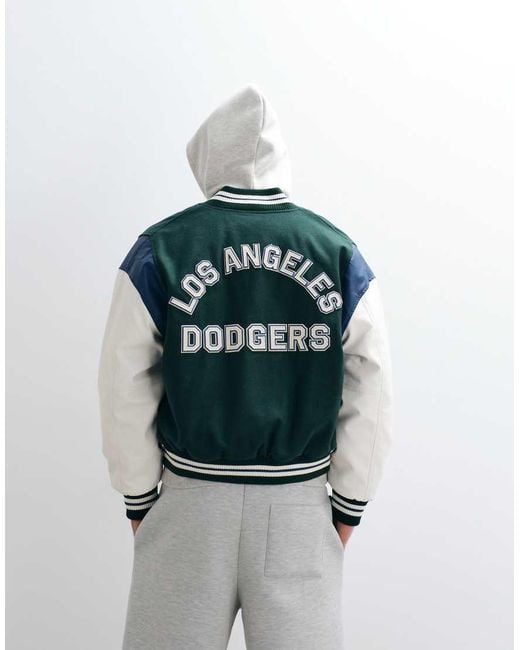 KTZ White La Dodgers Wool Mix Varsity Jacket for men