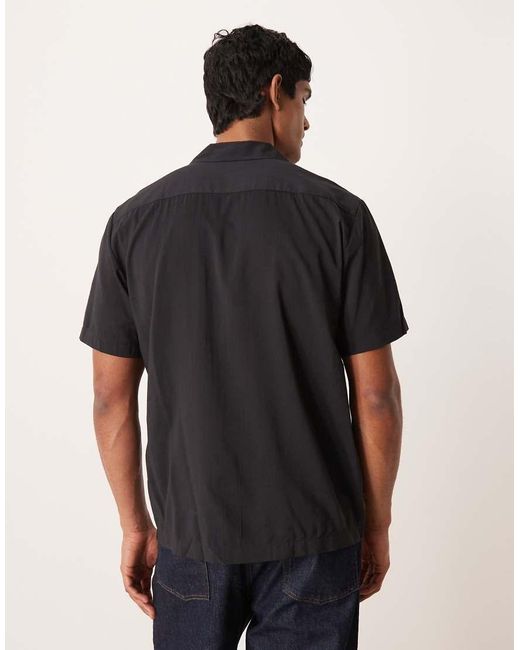 SELECTED Black Regular Fit Short Sleeved Printed Shirt for men