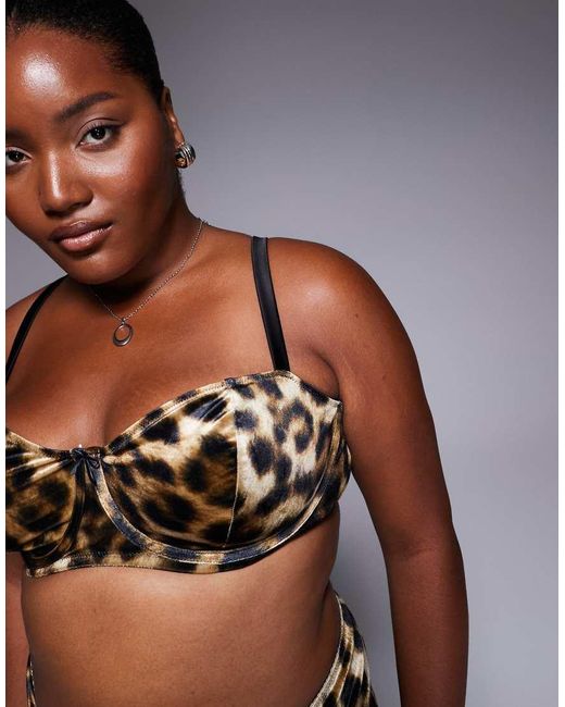 ASOS Brown Asos Design Curve Kora Leopard Velvet Underwired Balcony Bra
