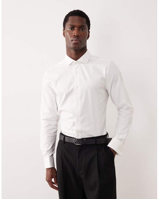ASOS White Slim Fit Easy Iron Smart Twill Shirt With Double Cuff for men