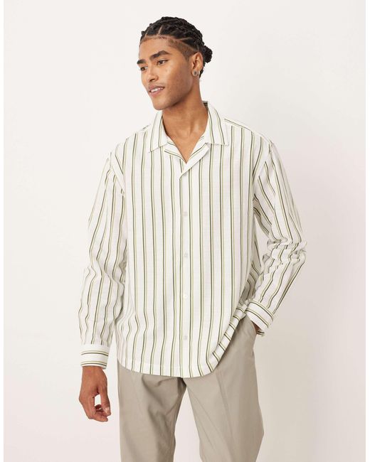 ASOS Natural Relaxed Revere Stripe Shirt for men