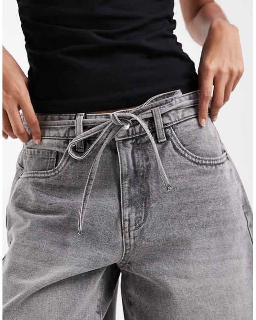 Vero Moda Gray Wien Mid Rise Belted Denim Shorts