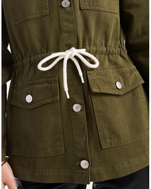 ASOS Green Cinch Waist Utility Pocket Denim Jacket With Waist Cord