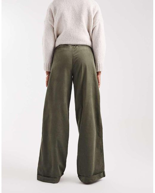 ASOS Green Asos Design Tall Turn Up Hem Wide Leg Cord Trousers