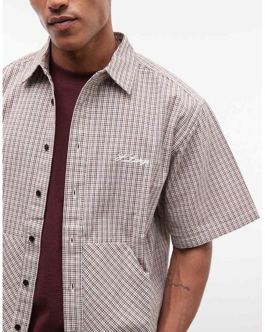 Xlarge Gray Check Double Checked Short Sleeve Shirt With Kangaroo Pockets for men