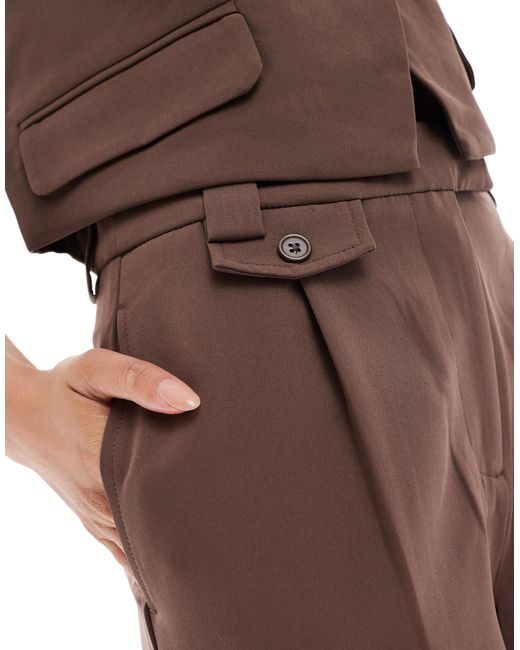 Pieces Brown Tailored Multiway Button Leg Trouser Co-Ord