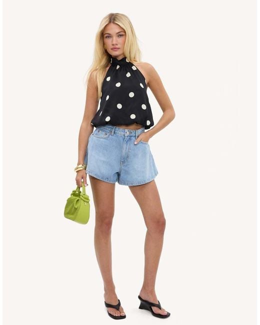 Loavies Blue Go Your Own Way Halter Top With Off- Polka Dots