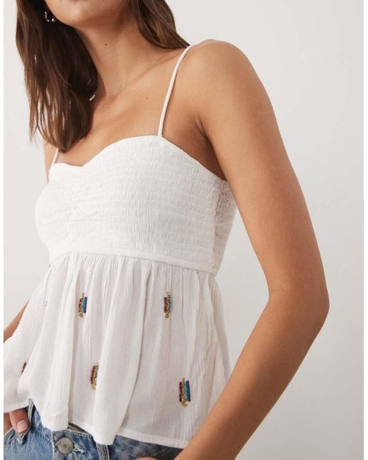 Mango Blue Teen Beaded Tie Front Cami Top