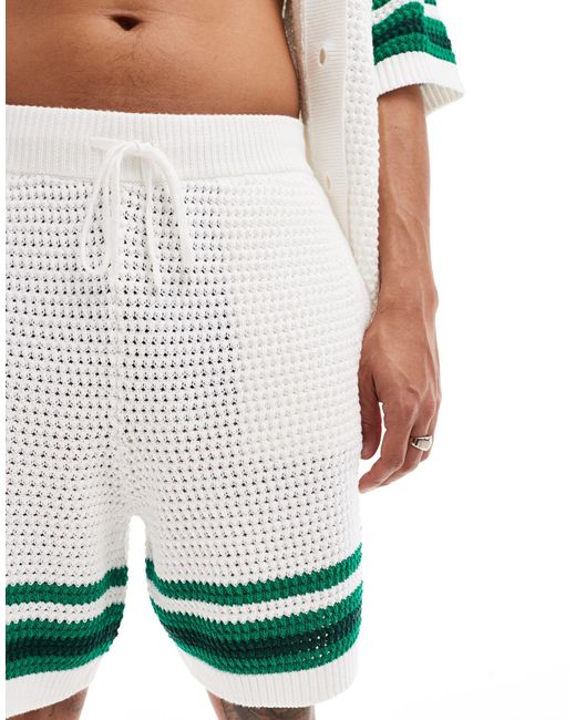 The Couture Club White Co-ord Stripe Trim Knitted Shorts for men