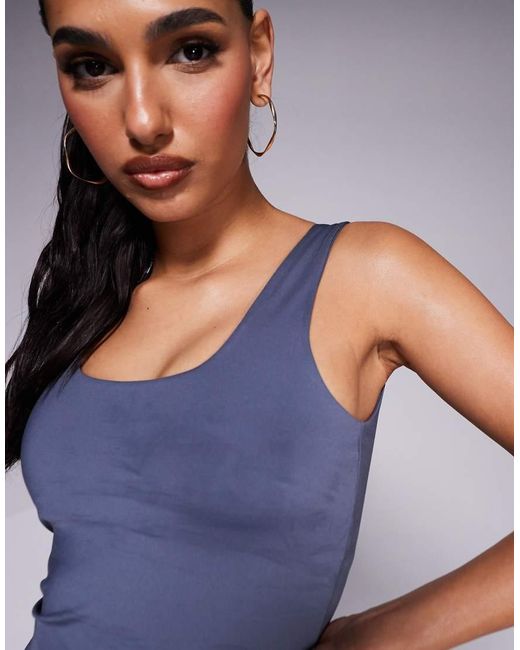 4505 Blue Square Neck Vest With Inner Bra
