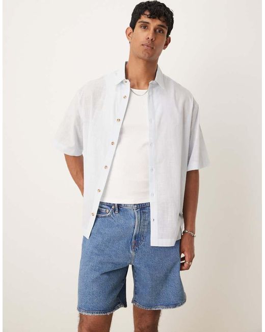 Camicia Oversize Squadrata Effetto Lino Azzurra di ASOS in Blue da Uomo