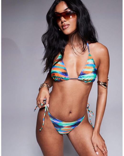 Candypants Gray Abstract Print Triangle Bikini Top