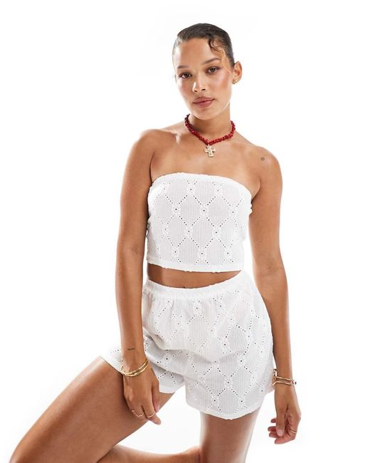 New Look White Broderie Shirred Crop Top