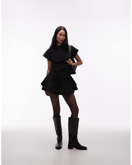 ASOS White Cord Short Sleeve Mini Dress With Ruching Tie Waist Detail