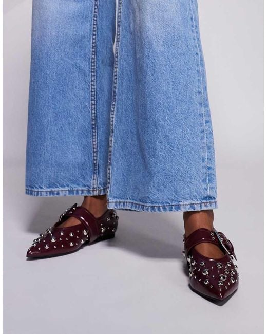 River Island Blue Pointed Mary Jane Ballets With Studded Detail